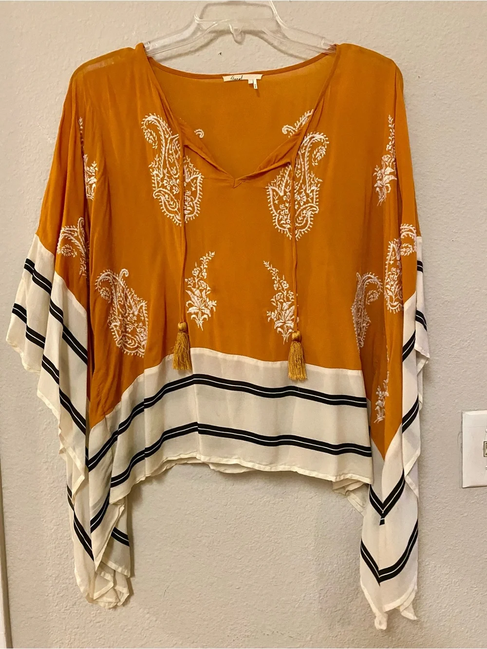 Floreat Boho Embroidered Tassel Top With Dolman Sleeves - Size L - EUC! - Picture 1 of 4